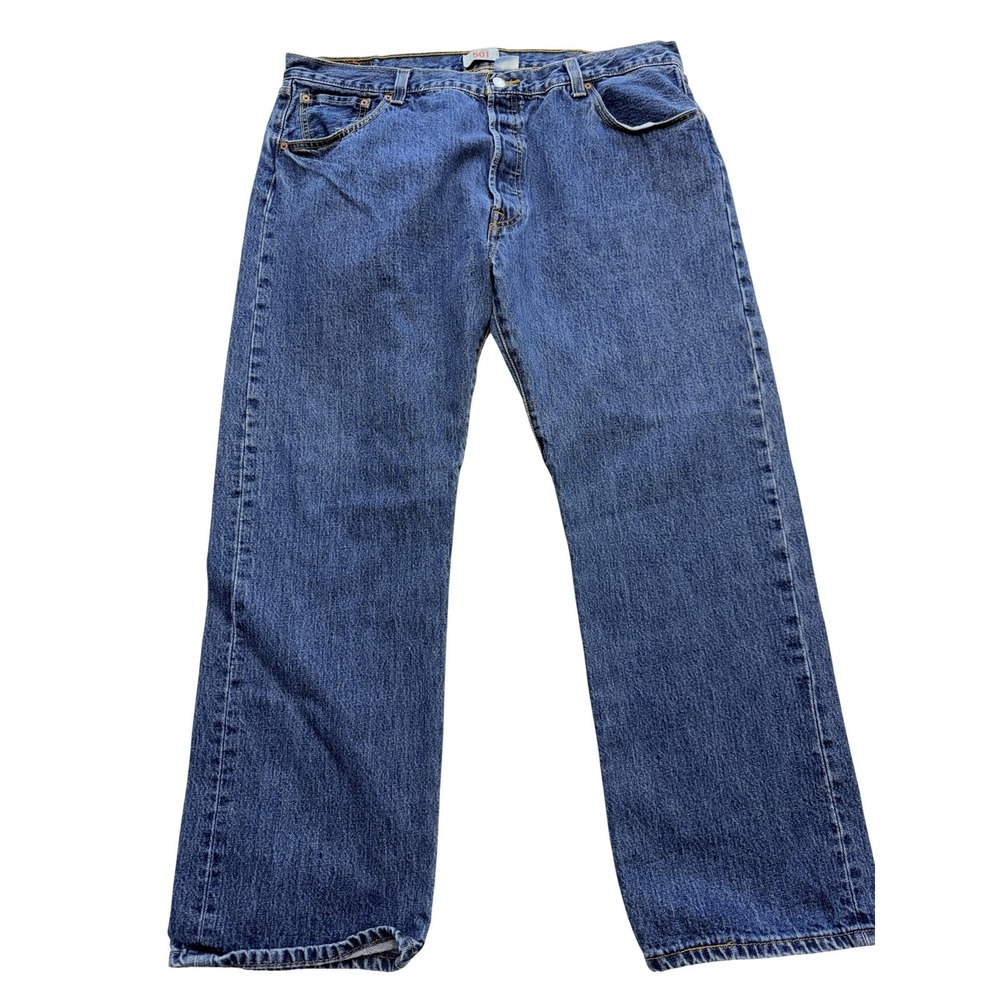 Levis 501 Jeans Mens 42x30 Blue Medium Wash Straight Leg Button Fly Denim Pants